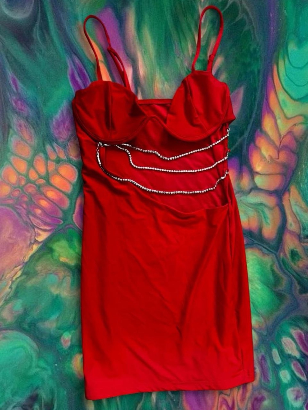 SHEIN BAE Red Bodycon Mini Dress with Chains and Cutout